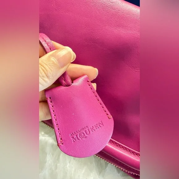 Alexander McQueen Skull Padlock Fold Over Clutch Fucshia